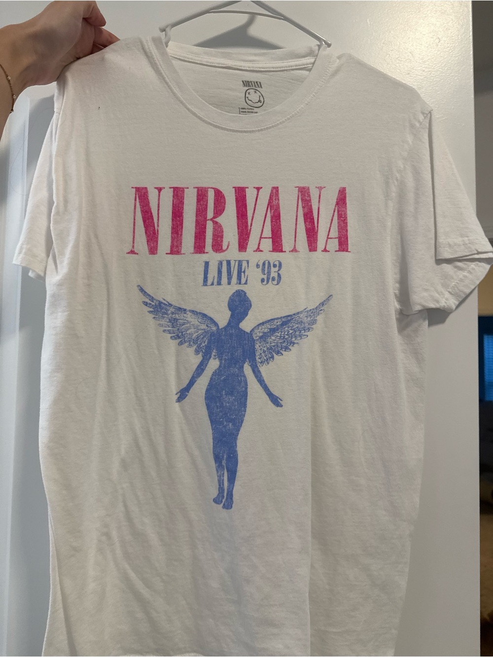 Nirvana Live '93 Graphic Tee - White with Pink & Blue
